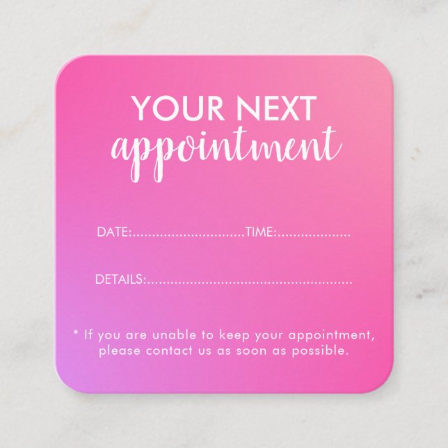 Tarjeta De Citas Trendy Modern Salon Appointment Reminder Card (Anverso)