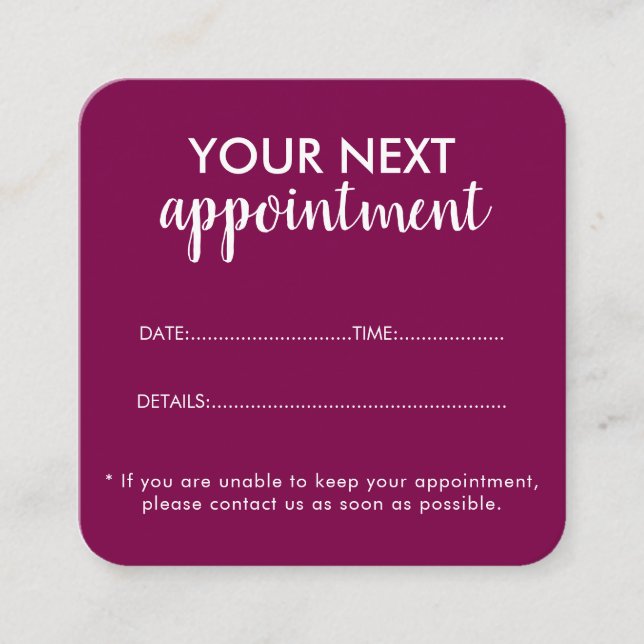 Tarjeta De Citas Trendy Modern Salon Appointment Reminder Card (Anverso)