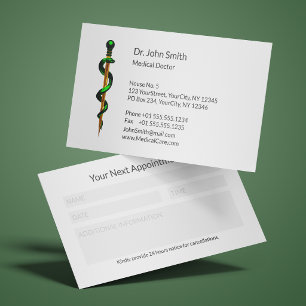 Tarjeta De Citas Varilla médica dorada de Asclepio verde herbal