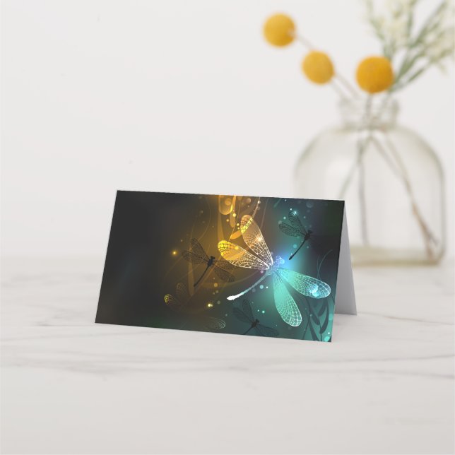 Tarjeta De Citas Vuelo de libélula luminosa verde (Anverso)