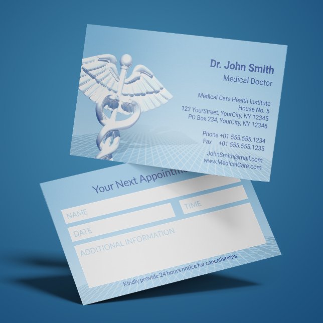 Tarjeta De Citas White 3D Caduceus Blue Design Medical  (Subido por el creador)
