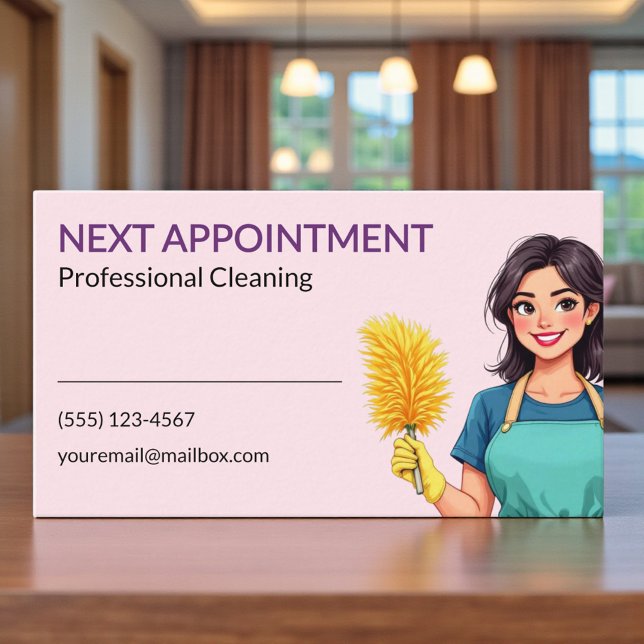 Tarjeta De Citas Woman Pink Cleaning Service Appointment Card (Subido por el creador)
