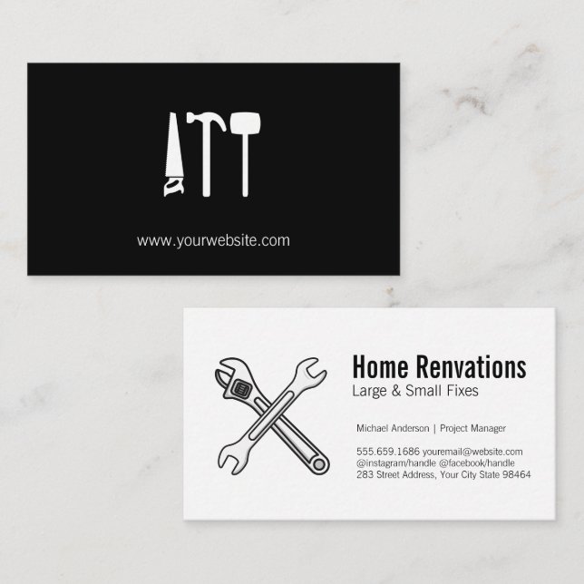 Tarjeta De Citas Wrenches | Renovación del hogar | Carpintería (Anverso / Reverso)