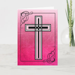 Tarjeta de citas y cruz religiosa de Pascua Rosa