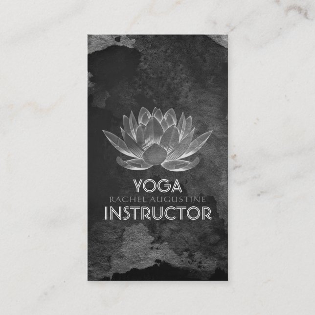 Tarjeta De Citas YOGA Meditación Reiki Instructor Black White Lotus (Anverso)