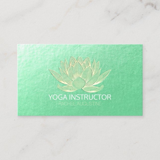 Tarjeta De Citas YOGA Studio Meditación Reiki Instructor Gold Lotus (Anverso)