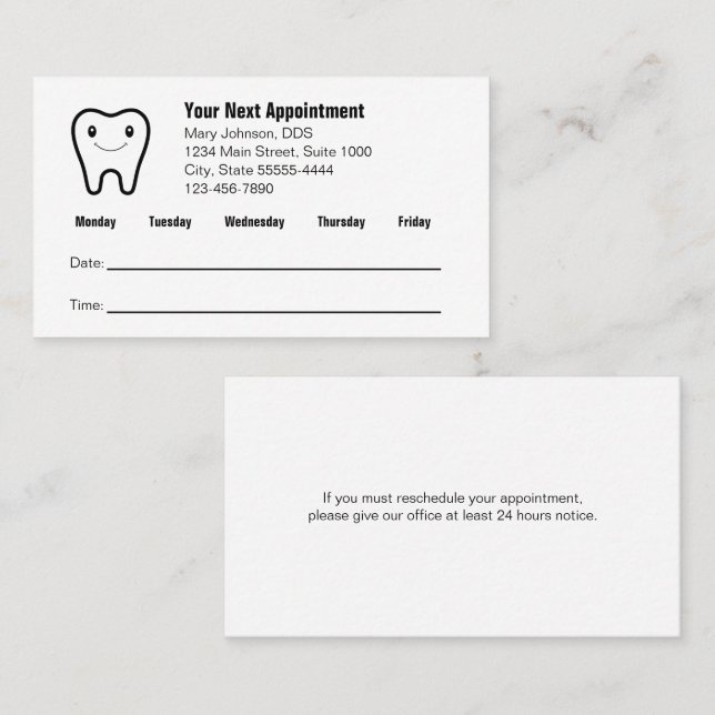 Tarjeta De Citas Your Next Appointment Dentist's Office Reminder (Anverso / Reverso)