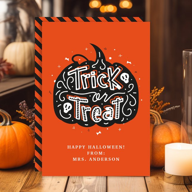Tarjeta de clase de Halloween de calabaza Trick or (Subido por el creador)