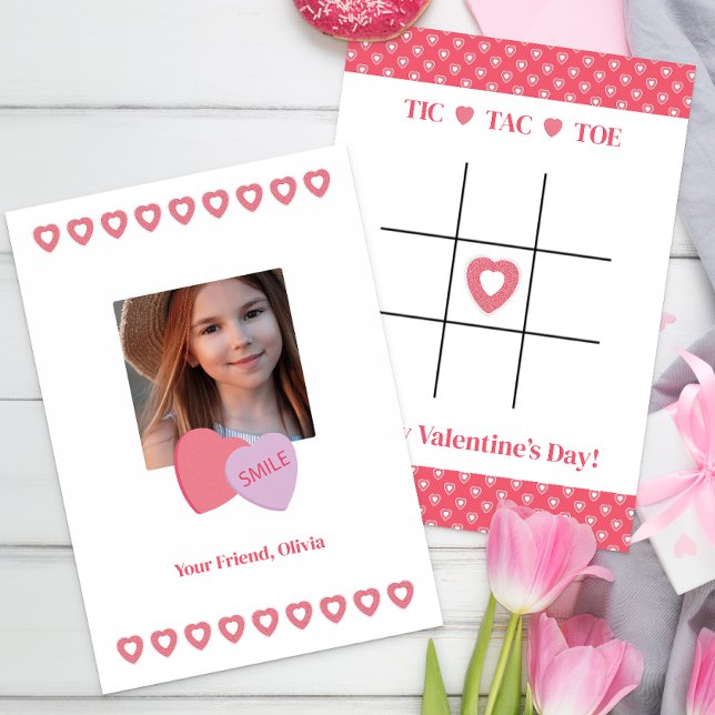 Tarjeta de clase Tic Tac Toe Valentine Photo (Activity Valentine Classroom Exchange Card)