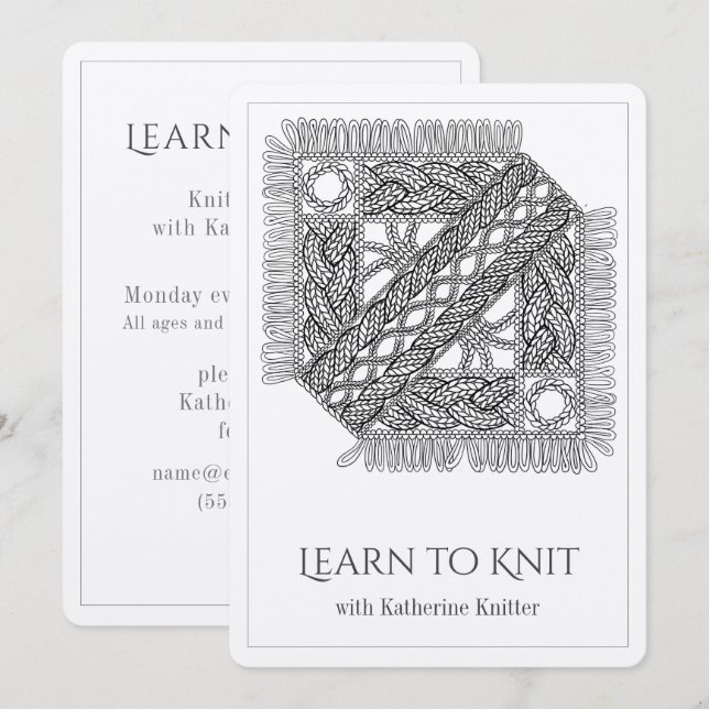Tarjeta de clases de puntería de KNIT de CABLE BLA (Anverso / Reverso)
