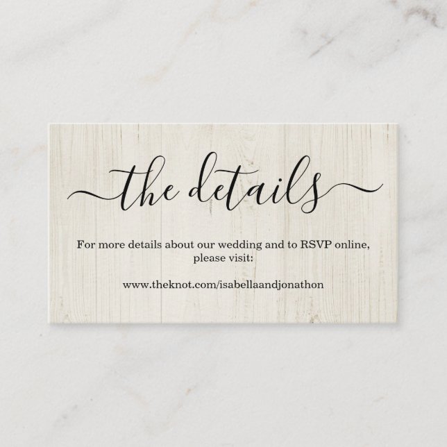 Tarjeta de clausura de sitio web boda - Madera rús (Anverso)