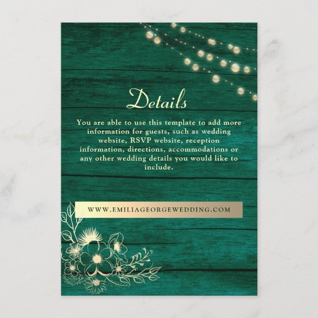Tarjeta de clausura del sitio web Rustic Wood Boda (Anverso)