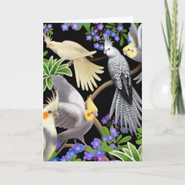 Tarjeta de Cockatiels y Flores