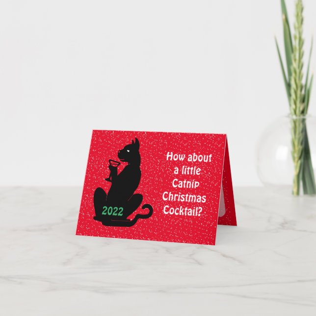 Tarjeta de cóctel para Navidades de Catnip Negro (Anverso)