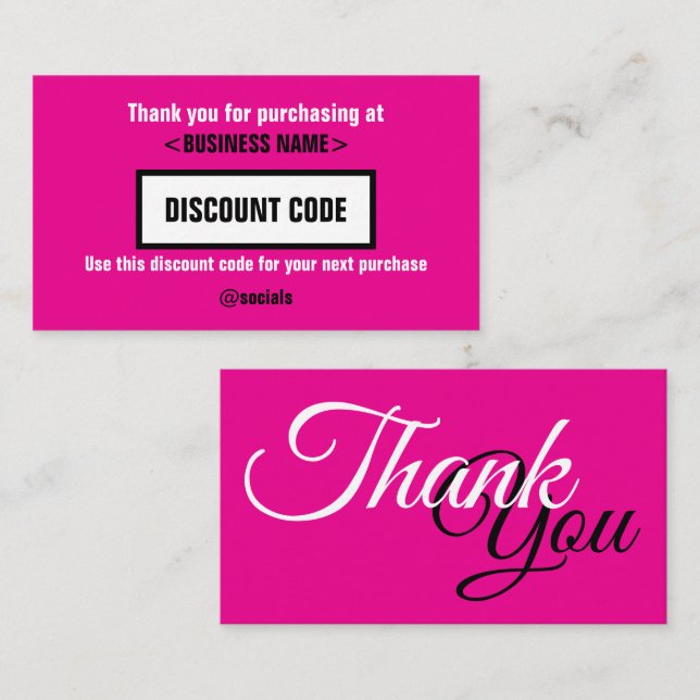 Tarjeta De Código De Descuento, Gracias Por Su (Anverso / Reverso)