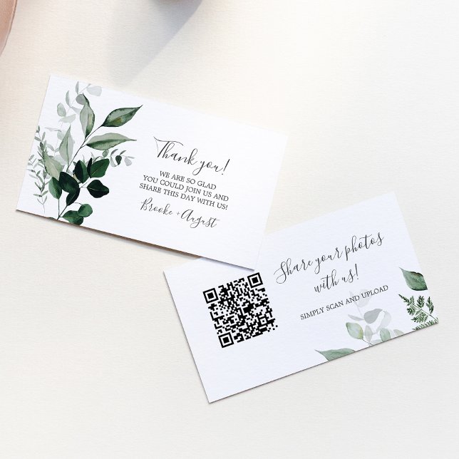 Tarjeta de código QR Boda de fotos de Emerald Gree (Emerald Greenery Photos Wedding QR Code Card)