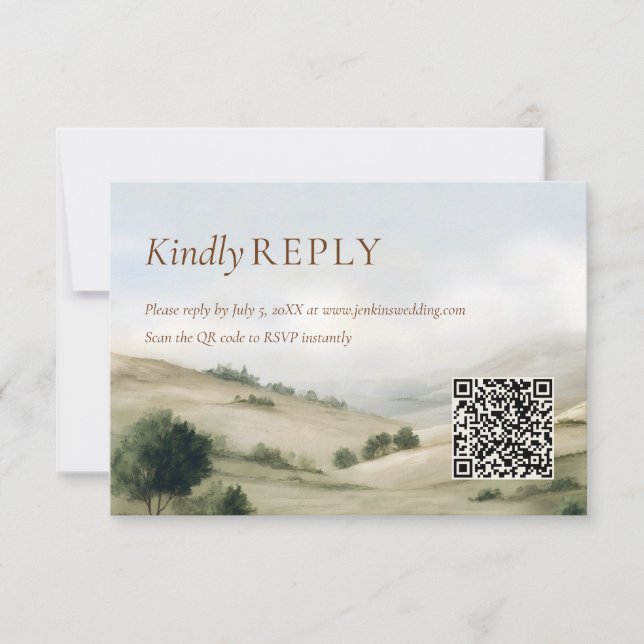 Tarjeta de código QR de RSVP de boda al aire libre (Anverso)