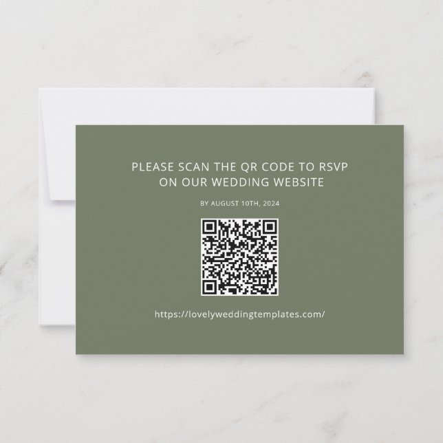 Tarjeta de código QR de Sage Green Wedding RSVP Mi (Reverso)