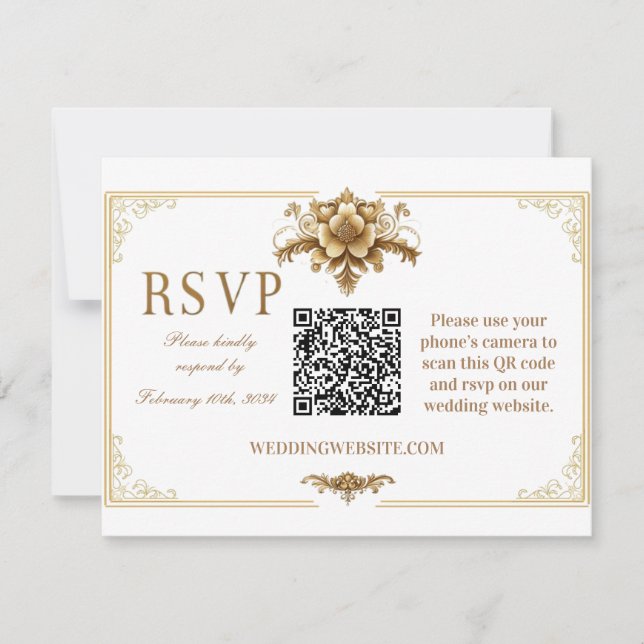 Tarjeta de código QR Gilded Royal RSVP (Anverso)