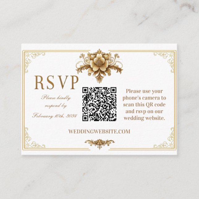 Tarjeta de código QR Gilded Royal RSVP (Anverso)