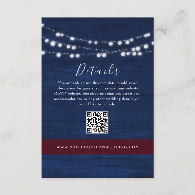 Tarjeta de código QR para detalles del Boda azul d (Anverso)
