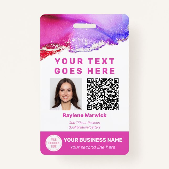 Tarjeta de código QR para foto de empleado rosa (Anverso)