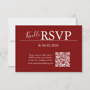 Tarjeta de código QR RSVP roja para boda moderna