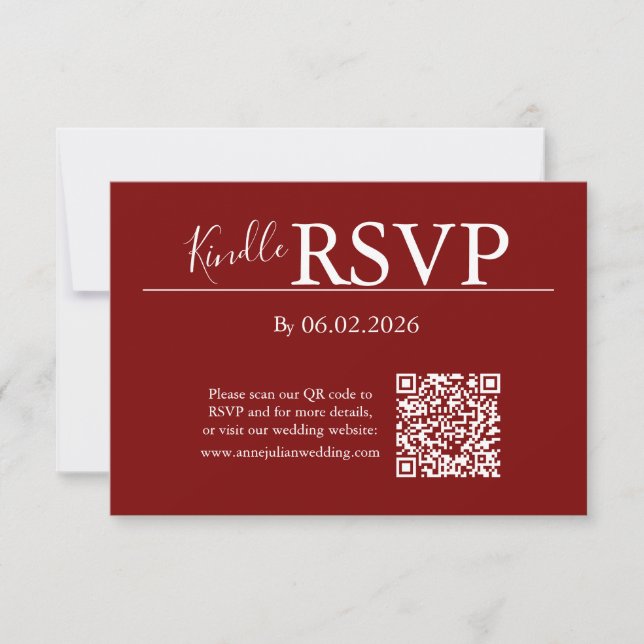 Tarjeta de código QR RSVP roja para boda moderna (Anverso)