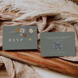 Tarjeta de código QR Sage Green Wildflower Wedding