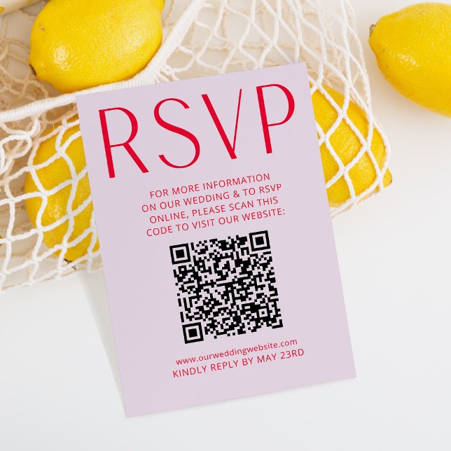 Tarjeta de código QR simple púrpura y roja RSVP en (Subido por el creador)