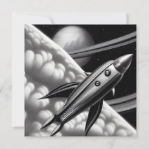 Tarjeta de cohete espacial retro surrealista