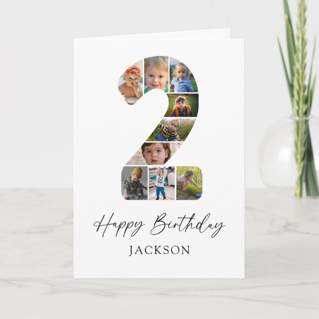 Tarjeta de colaje de fotos de cumpleaños 2 minimal (Anverso)