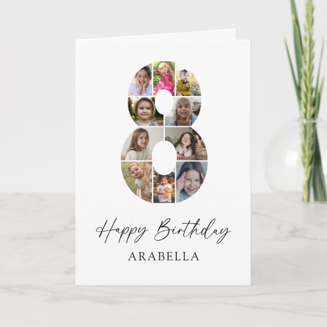 Tarjeta de Colaje de Fotos de Cumpleaños Moderno 8 (Anverso)