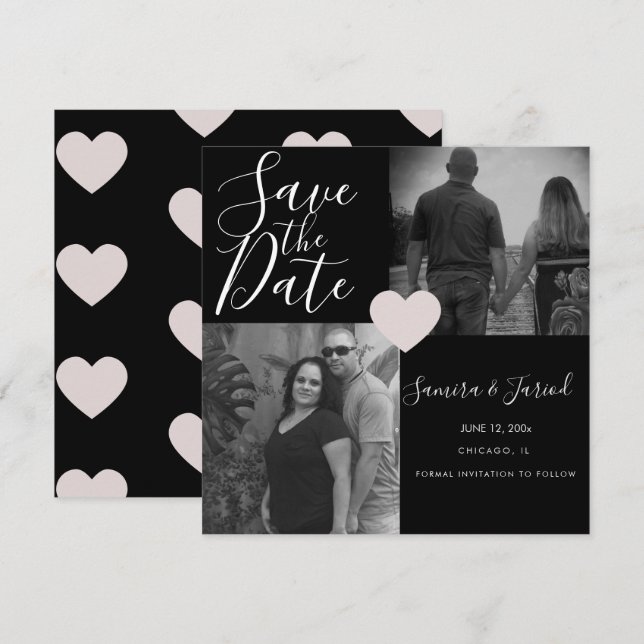 Tarjeta de Colaje de Fotos Simple Corazón Rosa Neg (Anverso / Reverso)