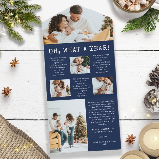 Tarjeta de colección Navy Blue Holiday (Navy Blue and White Photo Collage Holiday Card)
