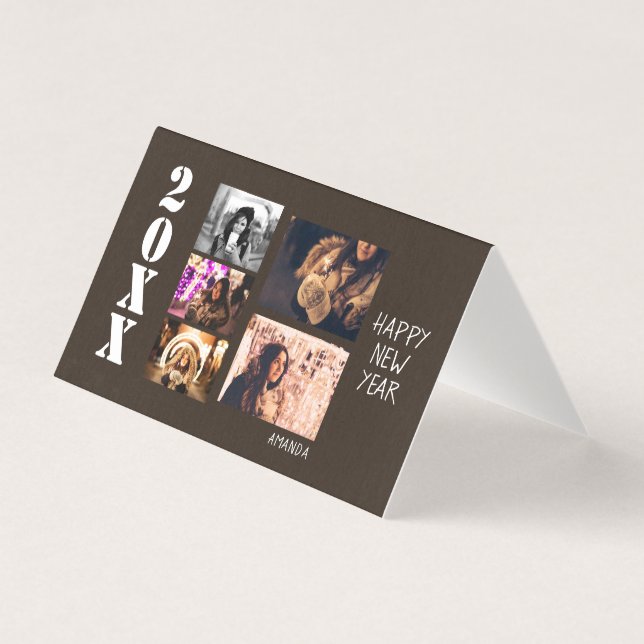 Tarjeta de Collage de Fotos de Año Nuevo Feliz Mod (Anverso)
