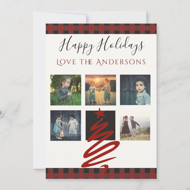Tarjeta de Collage de fotos de Buffalo Plaid en In (Anverso)
