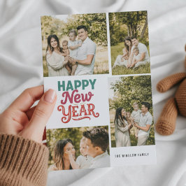 Tarjeta de Collage de Fotos de Feliz Año Nuevo Mod