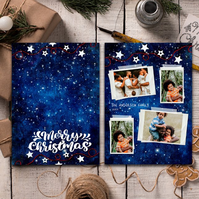 Tarjeta de Collage de Fotos de Navidad con Elegant (Front / Back)
