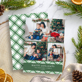 Tarjeta de Collage de fotos Green White Holiday