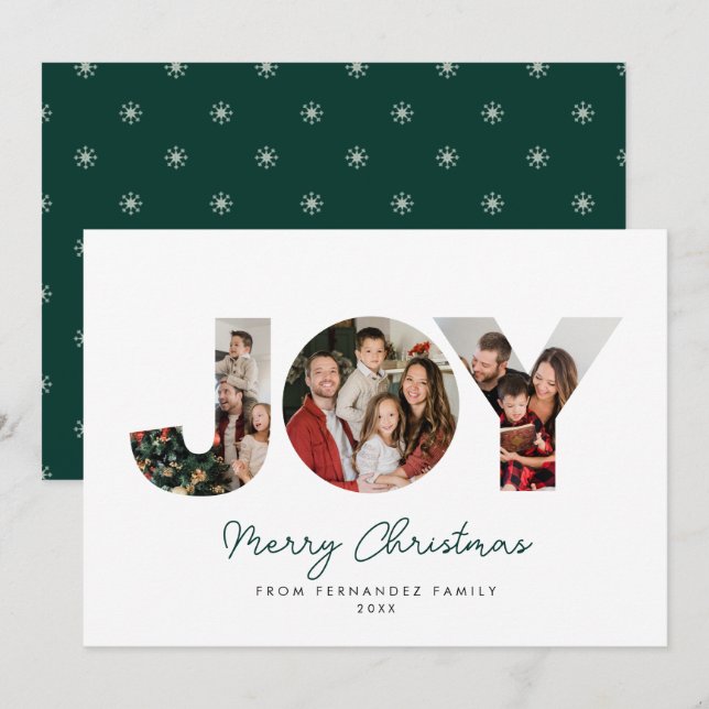 Tarjeta de Collage de fotos navideño con letras de (Anverso / Reverso)