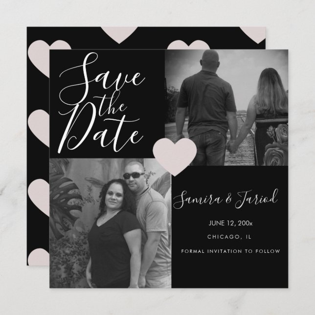 Tarjeta de Collage de fotos negro rosa simple para (Anverso / Reverso)