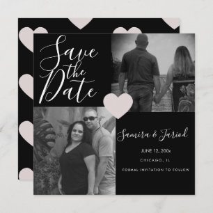 Tarjeta de Collage de fotos negro rosa simple para