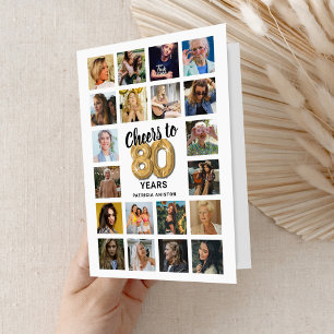 Tarjeta de Collage de Fotos por el 80 Cumpleaños