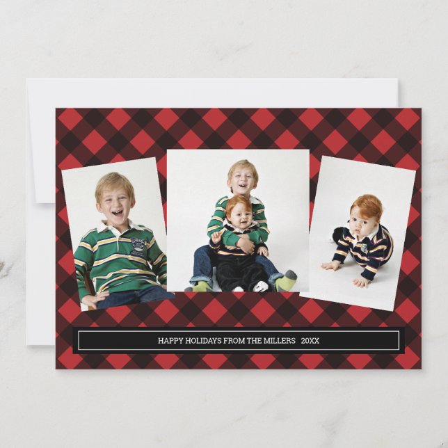 Tarjeta de Collage de fotos Red Buffalo Plaid para (Anverso)