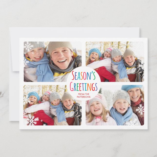 Tarjeta de Collage de fotos White Snowfall Merry C (Anverso)