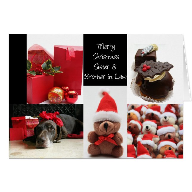 Tarjeta de collage de navidades rojos de Hermana y (Anverso (Horizontal))