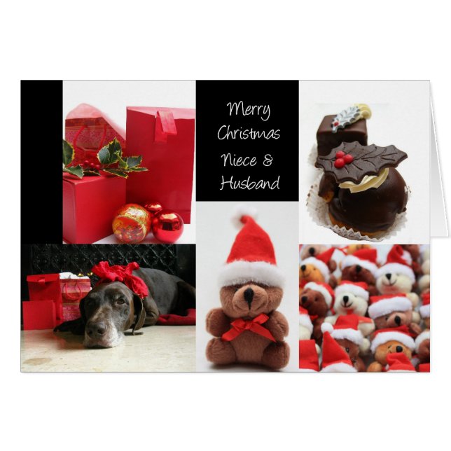 Tarjeta de collage de navidades rojos de sobrina y (Anverso (Horizontal))