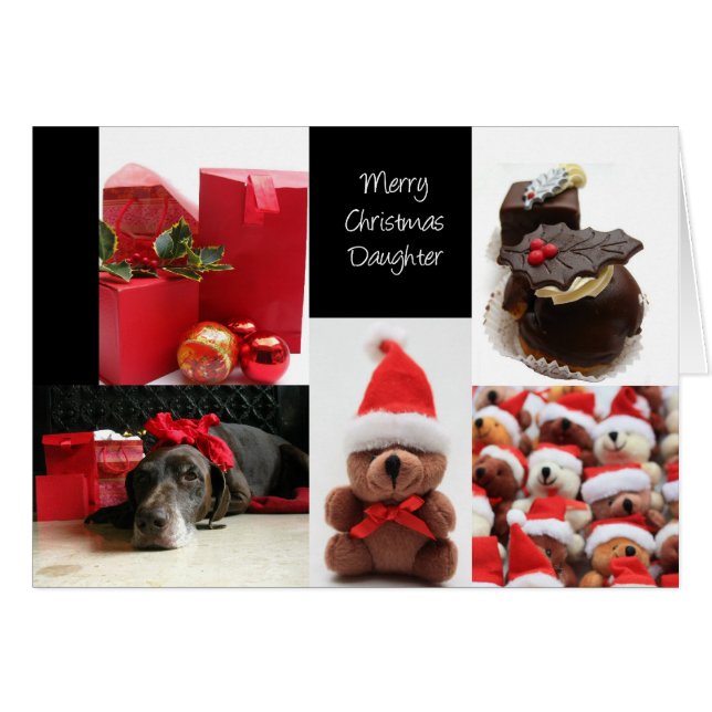 Tarjeta de collage de navidades rojos para hijas (Anverso (Horizontal))