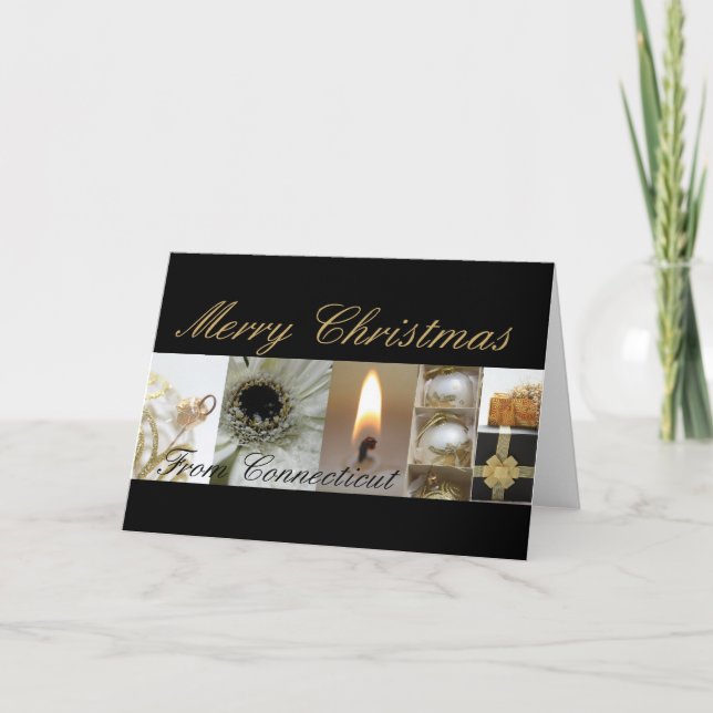Tarjeta de collarín de navidad Connecticut Merry (Anverso)